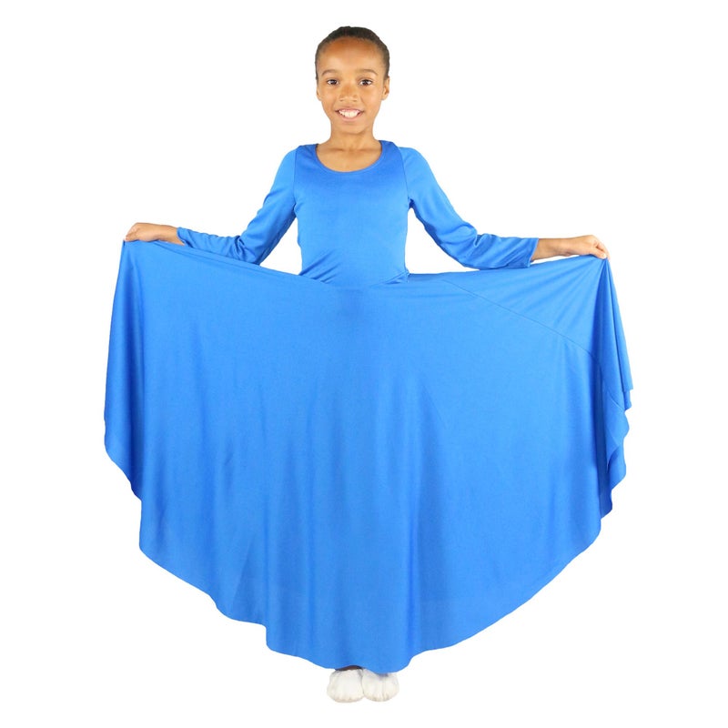 Danzcue Girls Praise Loose Fit Full Length Long Sleeve Dance Dress, Bright Royal, 8-10 - Image 2